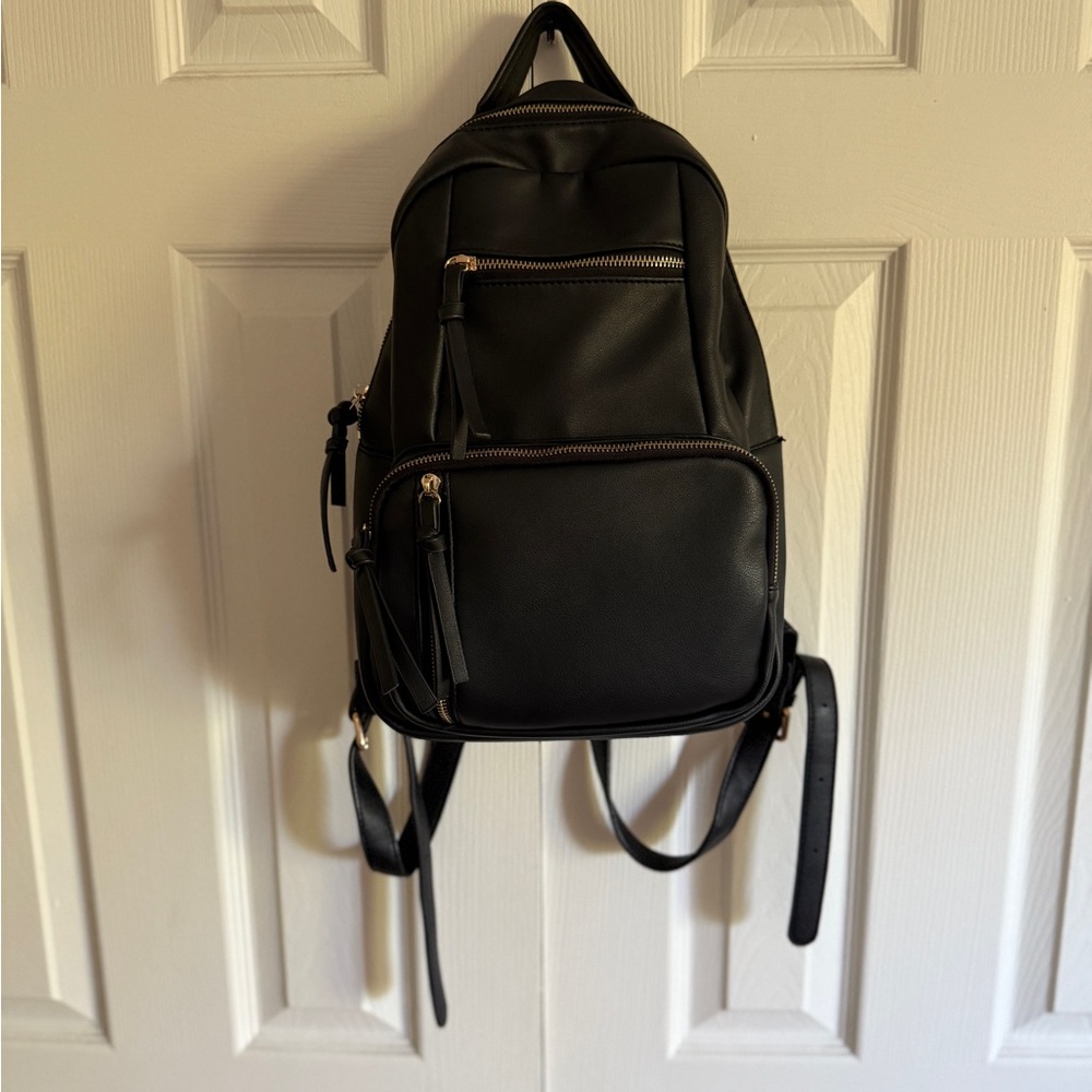 Black Faux Leather Backpack